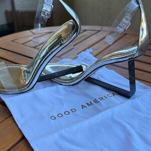 Good American Metallic Silver Wedge Sandals